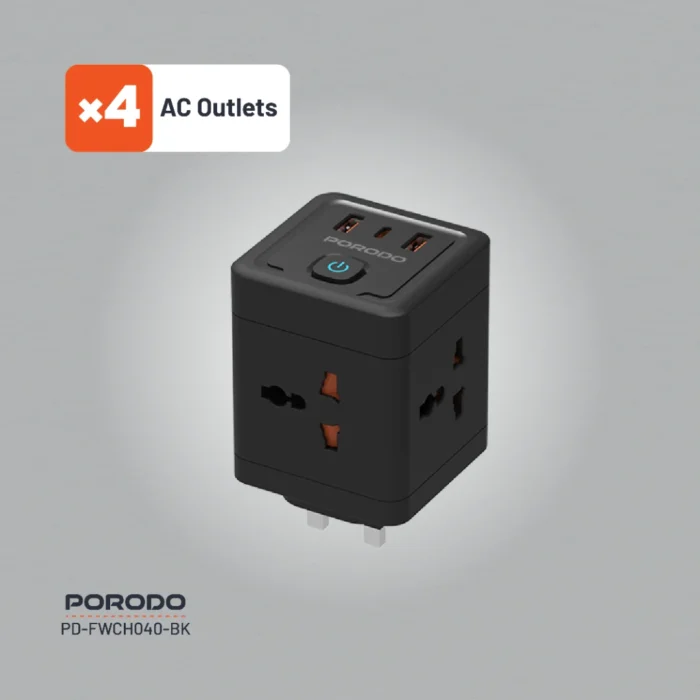 Porodo 4 AC Universal Power Block - Black (1)