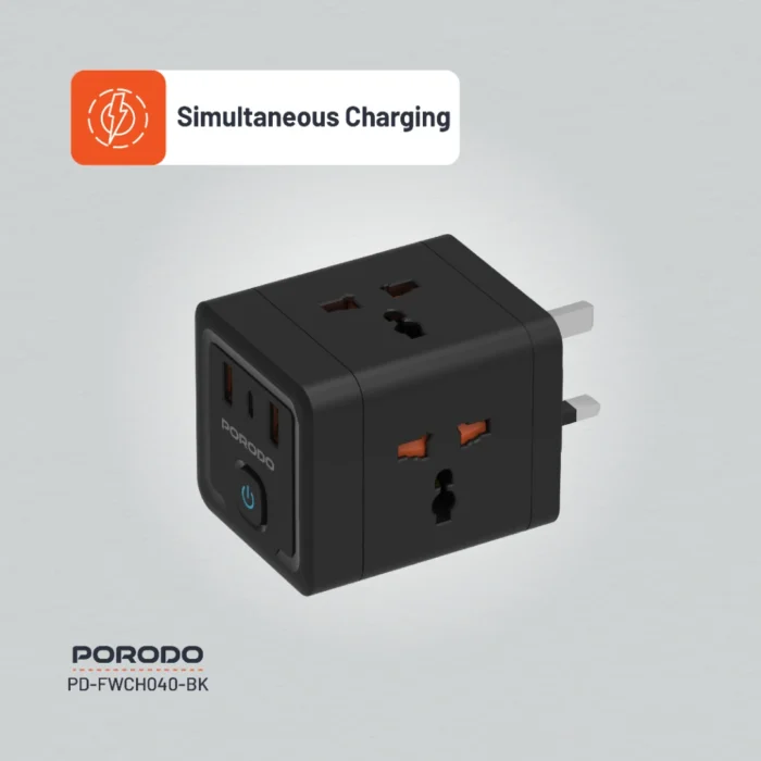Porodo 4 AC Universal Power Block - Black (3)