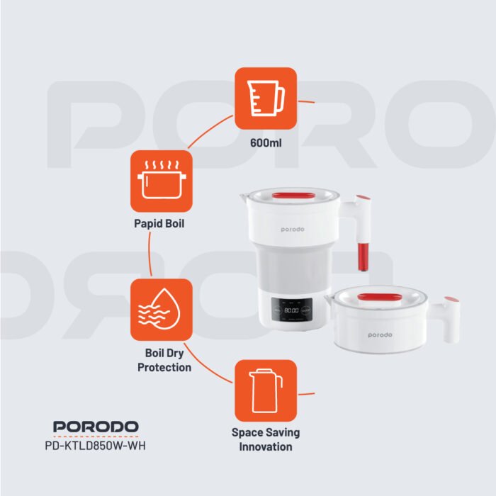 Porodo Lifestyle Portable Folding Electric Kettle - White (6)