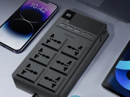 Powerology 2500W 6AC Power Strip with Built-In Retractable Cables