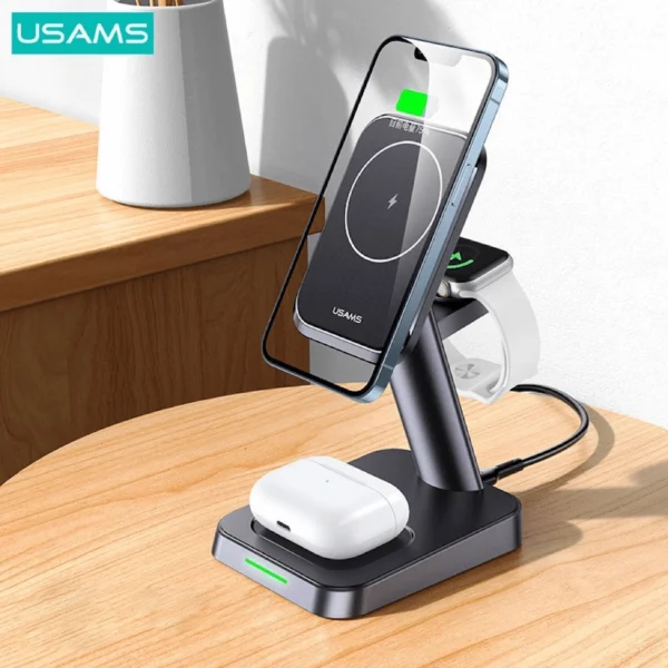 USAMS 3-in-1 Magnetic Wireless Charging Stand