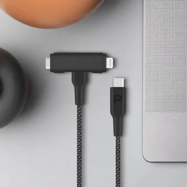 كابل Powerology MFI المضفر من النوع C إلى النوع C وLightning 2 في 1