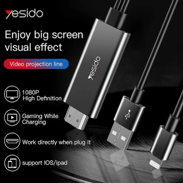 كابل Yesido HDTV USB وLightning HDMI HM04